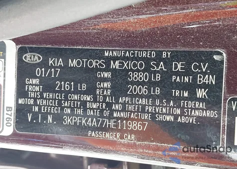 2017 Kia Forte Lx from USA, damaged, VIN 3KPFK4A77HE119867